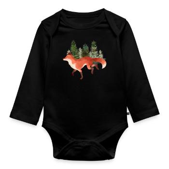 Fuchs Kunst Orange Wald Natur wild Wolf Liebhaber - Baby Bio-Langarm-Body - Schwarz - Vorne