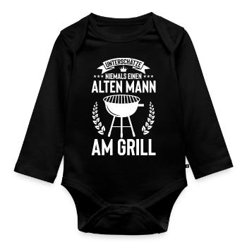 Männer BBQ & Grill Fleisch Grillen Geschenk - Baby Bio-Langarm-Body - Schwarz - Vorne