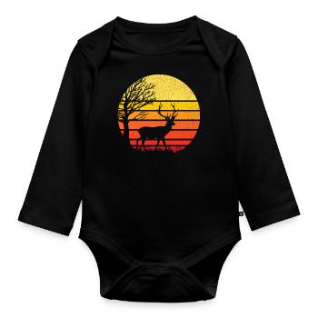 Hirsch und Sonnenuntergang - Natur - Baby Bio-Langarm-Body - Schwarz - Vorne