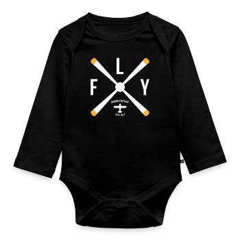 Designed for flight Gift Airplane Copilot - Organic Longsleeve Baby Bodysuit - black - Front