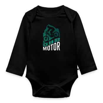 Mountainbike Spruch ich bin der Motor Fahrrad - Baby Bio-Langarm-Body - Schwarz - Vorne