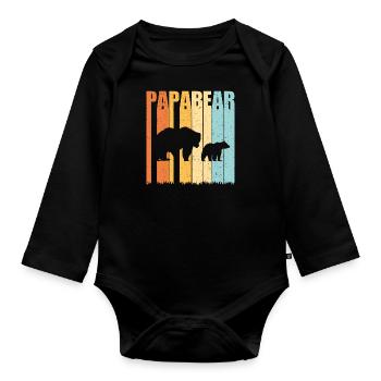 Dad bear gift father father's day saying - Organic Longsleeve Baby Bodysuit - black - Front