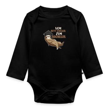 Bachelor Abschluss Geschenk Faultier Bett-Chiller - Baby Bio-Langarm-Body - Schwarz - Vorne