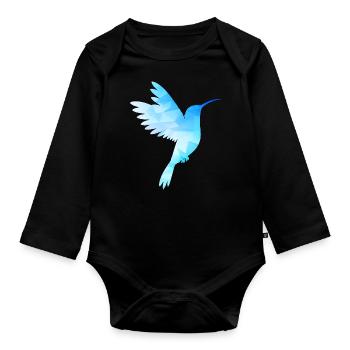 Hummingbird white blue bird low poly flies exotic - Organic Longsleeve Baby Bodysuit - black - Front