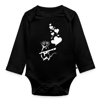 Ratte Banksy Street Art LOVE IS IN THE AIR - Baby Bio-Langarm-Body - Schwarz - Vorne