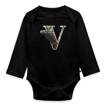 V Varan alphabet animaux - Body Bébé bio manches longues - noir - Devant