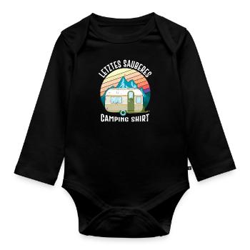 Letztes sauberes Campingshirt Wohnwagen Camper - Baby Bio-Langarm-Body - Schwarz - Vorne
