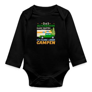 Ich fahre Campen Camper Geschenk Wohnmobil Reise - Baby Bio-Langarm-Body - Schwarz - Vorne