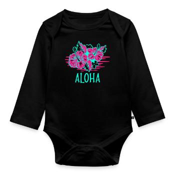 Aloha Hibiscus Floral Hawaii Gift Surfer kona - Organic Longsleeve Baby Bodysuit - black - Front