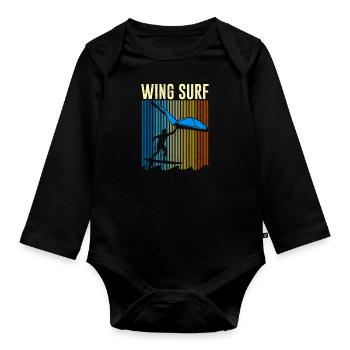 Wing Surf Gift Wing Foiler Retro Vintage - Organic Longsleeve Baby Bodysuit - black - Front
