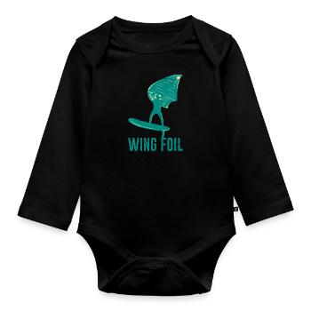 Wing Foil Wing Surf Geschenk Wassersport Foiler - Baby Bio-Langarm-Body - Schwarz - Vorne