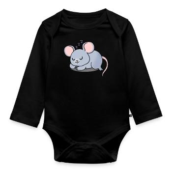 Mouse asleep - Organic Longsleeve Baby Bodysuit - black - Front
