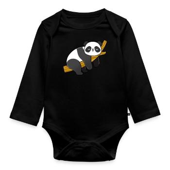 Panda endormi sur une branche - Body Bébé bio manches longues - noir - Devant