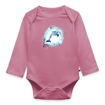 Dauphin, graffitis, peinture,bleu,poisson, - Body Bébé bio manches longues - mauve - Devant