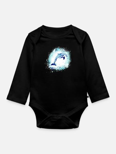 Delfin, graffiti, malerei,blau,fisch, - Baby Bio-Langarm-Body - Schwarz
