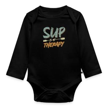 SUP Stand up Paddle Spruch SUP is my therapy - Baby Bio-Langarm-Body - Schwarz - Vorne