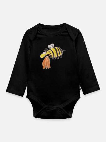 Lustiges Design. Kotzende Biene - Baby Bio-Langarm-Body - Schwarz