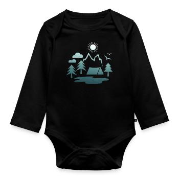 camping, camping, mountains, nature, forest, summer, sun - Organic Longsleeve Baby Bodysuit - black - Front