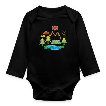 camping, camping, mountains, nature, forest, summer, sun - Organic Longsleeve Baby Bodysuit - black - Front
