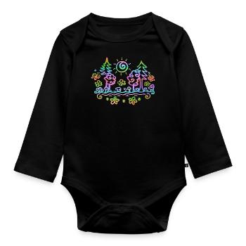 Bunter Wald, Natur, Wandern, Sommer, Sonne, Blumen - Baby Bio-Langarm-Body - Schwarz - Vorne