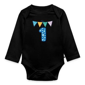 One Birthday Kids 1 Year Gift Nursery - Organic Longsleeve Baby Bodysuit - black - Front