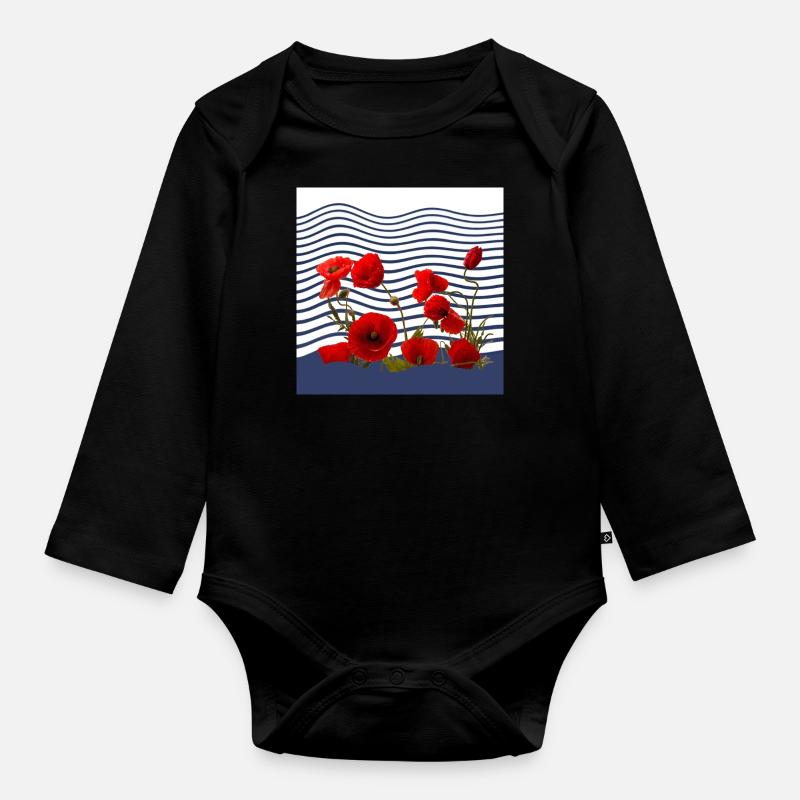 Mohn und See-Küste - Baby Bio-Langarm-Body - Schwarz