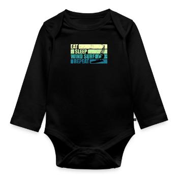 Vintage Windsurfer Geschenk Eat Sleep Windsurf - Baby Bio-Langarm-Body - Schwarz - Vorne