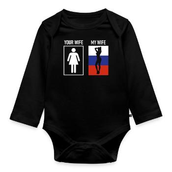 Mon wife cadeau Russie Amour Russe - Body Bébé bio manches longues - noir - Devant