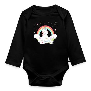 I Love Unicorns - Organic Longsleeve Baby Bodysuit - black - Front