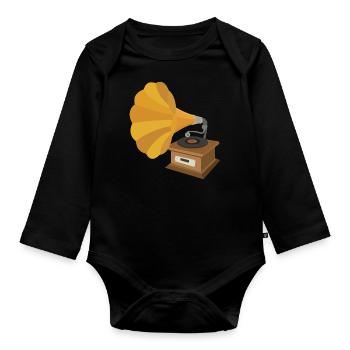 gramophone - Organic Longsleeve Baby Bodysuit - black - Front