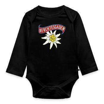 Berchtesgaden Schriftzug Edelweiß - Baby Bio-Langarm-Body - Schwarz - Vorne