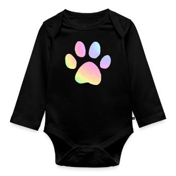 Pastel Paw Print - Organic Longsleeve Baby Bodysuit - black - Front