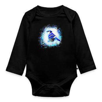 blue jay, vogel, blau, graffiti ,aquarell ,sittich - Baby Bio-Langarm-Body - Schwarz - Vorne