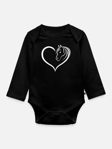Pferd Herz Pferdeliebe - Baby Bio-Langarm-Body - Schwarz