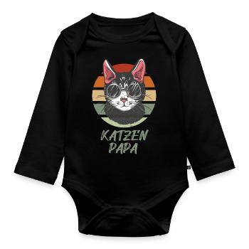 Katzen Papa - Baby Bio-Langarm-Body - Schwarz - Vorne