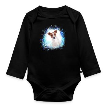 russel terrier, terrier, Jack Russell Terrier,blau - Baby Bio-Langarm-Body - Schwarz - Vorne