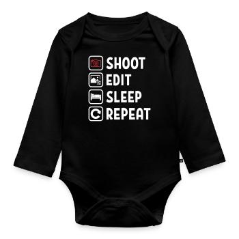 Shoot Edit Sleep Repeat - Baby Bio-Langarm-Body - Schwarz - Vorne
