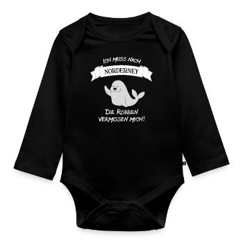 Süße Robbe Norderney - Geschenk Norderney Fan - Baby Bio-Langarm-Body - Schwarz - Vorne