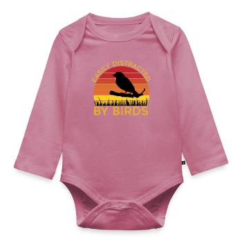 Easily Distracted By Birds - Organic Longsleeve Baby Bodysuit - mauve - Front