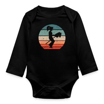 Hobby Horsing Mädchen reitet auf Steckenpferd - Baby Bio-Langarm-Body - Schwarz - Vorne