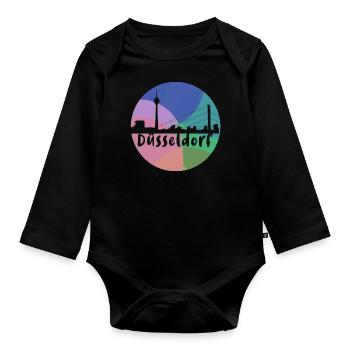 düsseldorf,skyline,kreis,bunt,regenbogen,retro - Baby Bio-Langarm-Body - Schwarz - Vorne