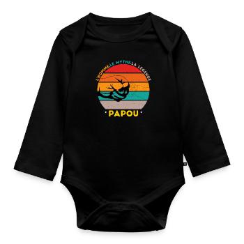 Papou L'homme Le mythe La legende - Body Bébé bio manches longues - noir - Devant