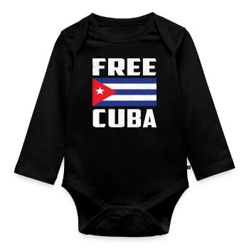 Vintage Free Cuba - Cuba Flag - Baby Bio-Langarm-Body - Schwarz - Vorne