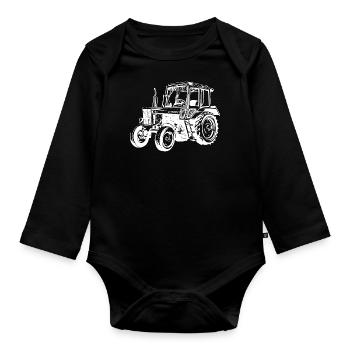 Belarus Traktor Landwirt Geschenk Stall - Baby Bio-Langarm-Body - Schwarz - Vorne