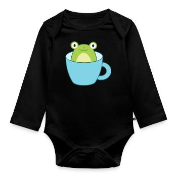 Frog in the cup - Organic Longsleeve Baby Bodysuit - black - Front