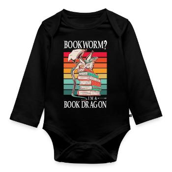 Dragons Bücher Drachen Lesen Bücherwurm - Baby Bio-Langarm-Body - Schwarz - Vorne