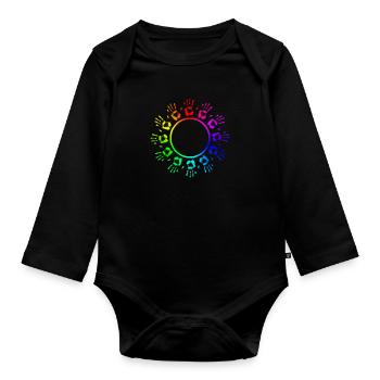 colorful Haende in a circle in rainbow - Organic Longsleeve Baby Bodysuit - black - Front
