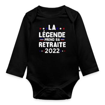 Retraite 2022 Cadeau Humour Personnalisé - Body Bébé bio manches longues - noir - Devant