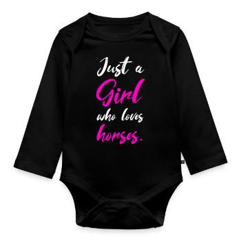 Juste A Girl Who Loves Horses Équitation Amour - Body Bébé bio manches longues - noir - Devant