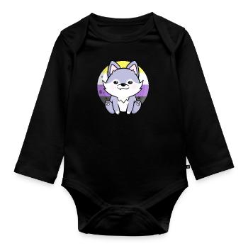 Süßer Wolf Hund Nonbinary Flagge Fahne LGBTQ Mond - Baby Bio-Langarm-Body - Schwarz - Vorne